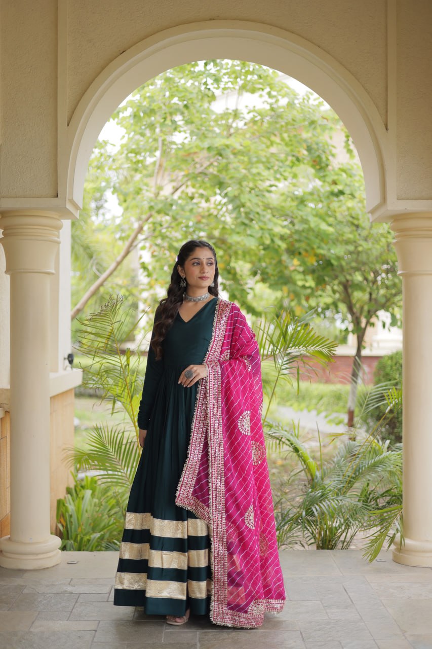 Green Elegant Rayon Gown with Dupatta