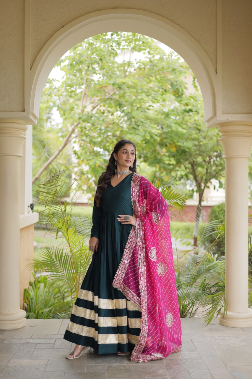 Green Elegant Rayon Gown with Dupatta