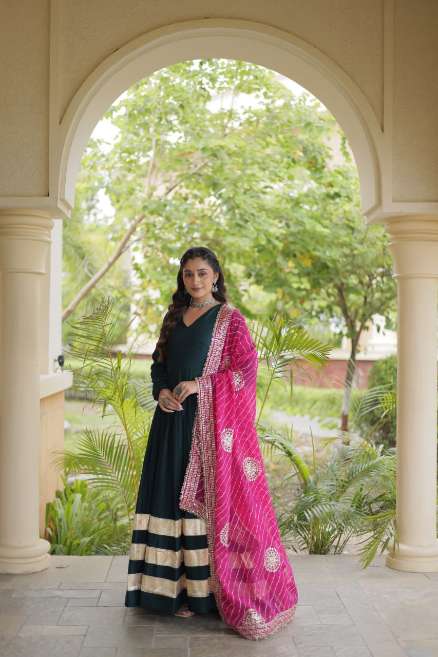 Green Elegant Rayon Gown with Dupatta