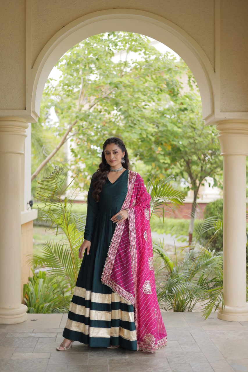 Green Elegant Rayon Gown with Dupatta