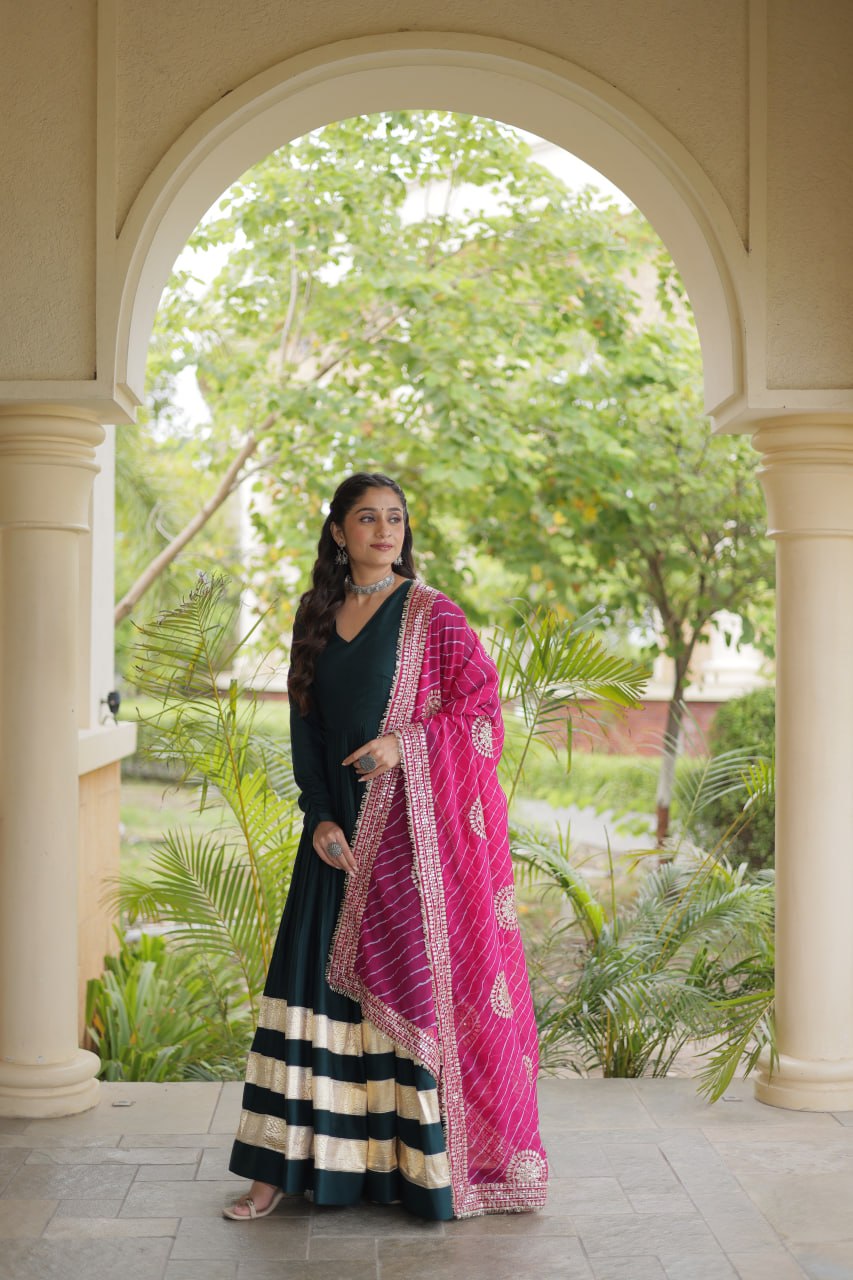 Green Elegant Rayon Gown with Dupatta