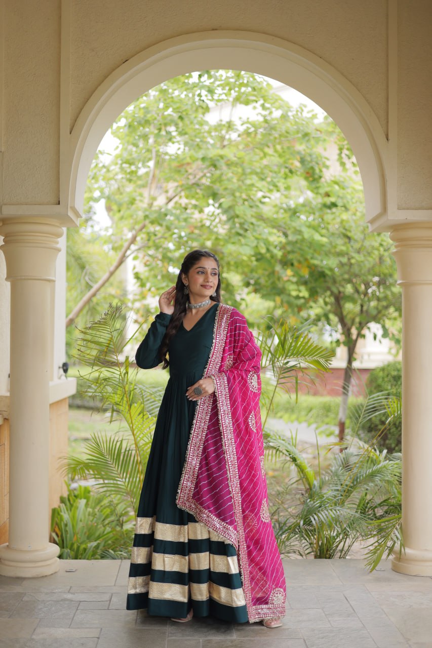 Green Elegant Rayon Gown with Dupatta