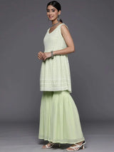 Gerua Green Embroidered Georgette A-Line Sharara Suit Set With Dupatta