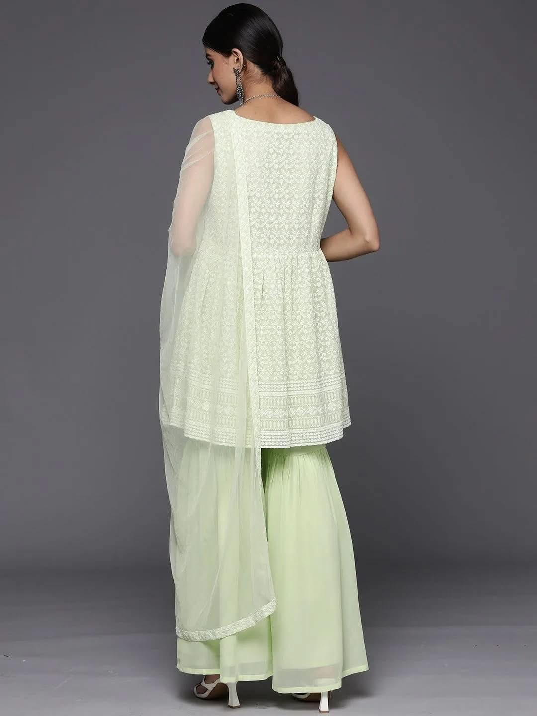 Gerua Green Embroidered Georgette A-Line Sharara Suit Set With Dupatta