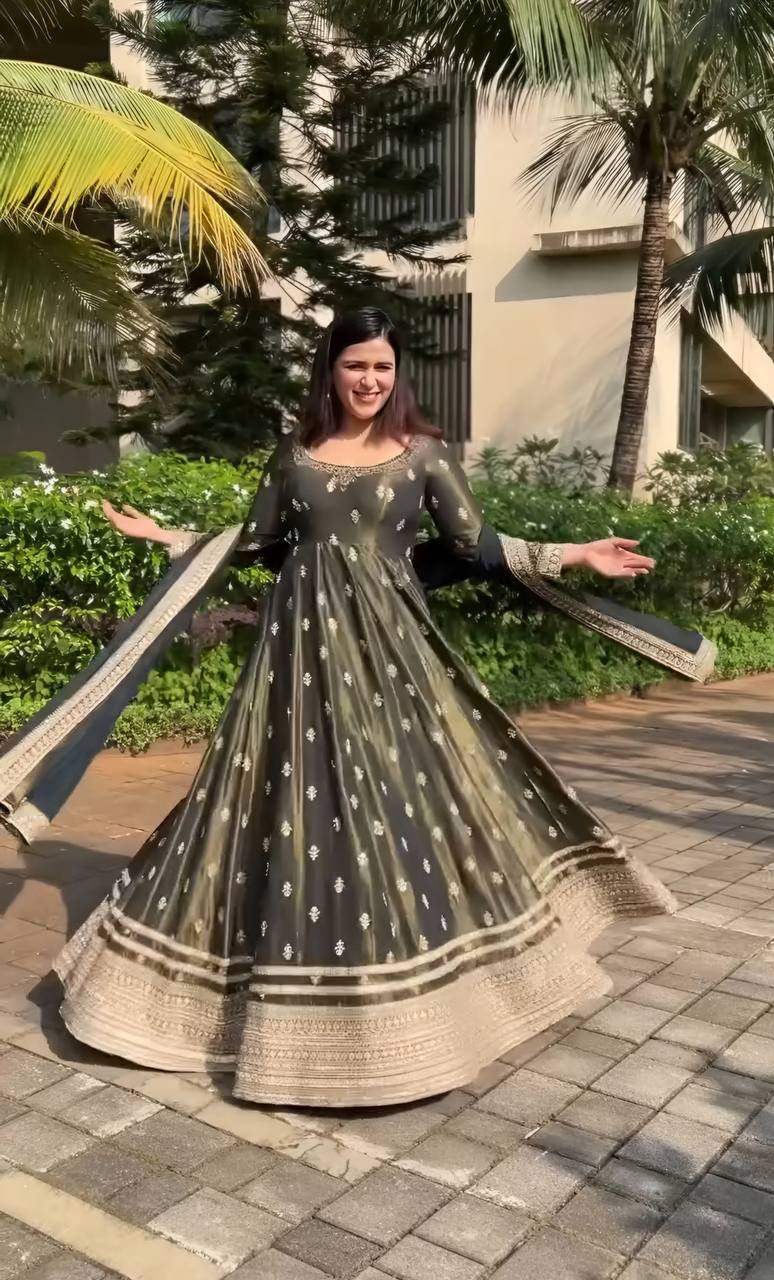 Green Embroidered Gown Set
