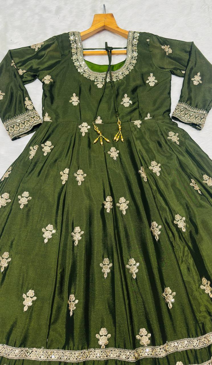 Green Embroidered Gown Set