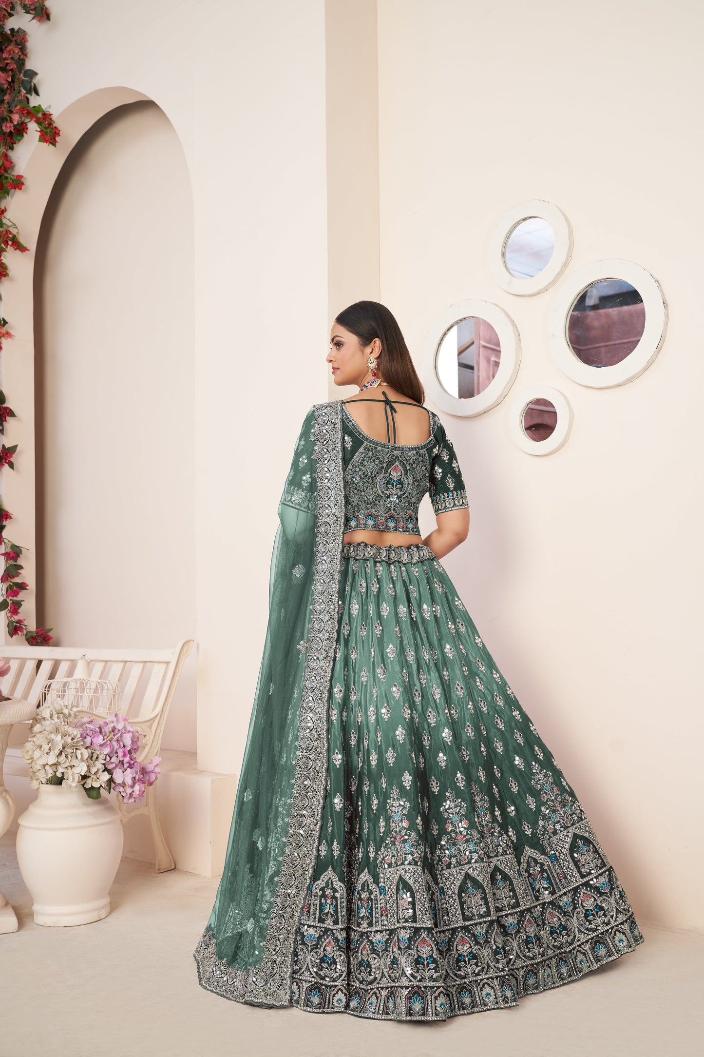 Green Embroidered Lehenga Choli Set - Perfect for Parties