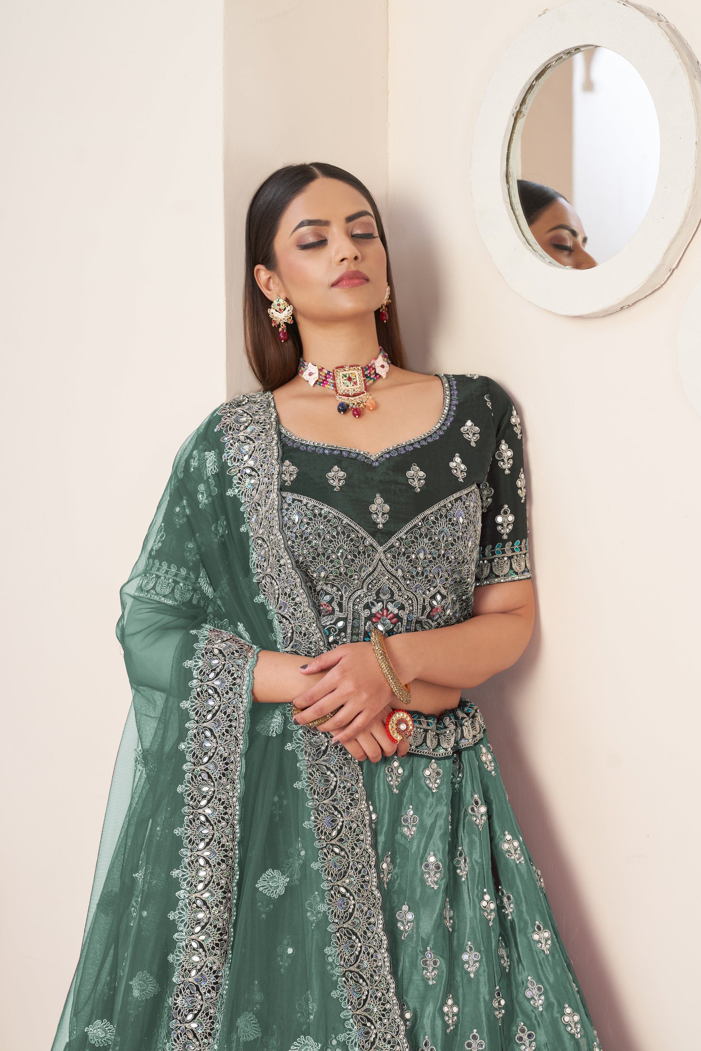 Green Embroidered Lehenga Choli Set - Perfect for Parties