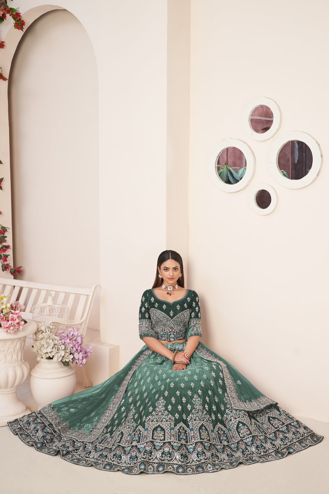 Green Embroidered Lehenga Choli Set - Perfect for Parties