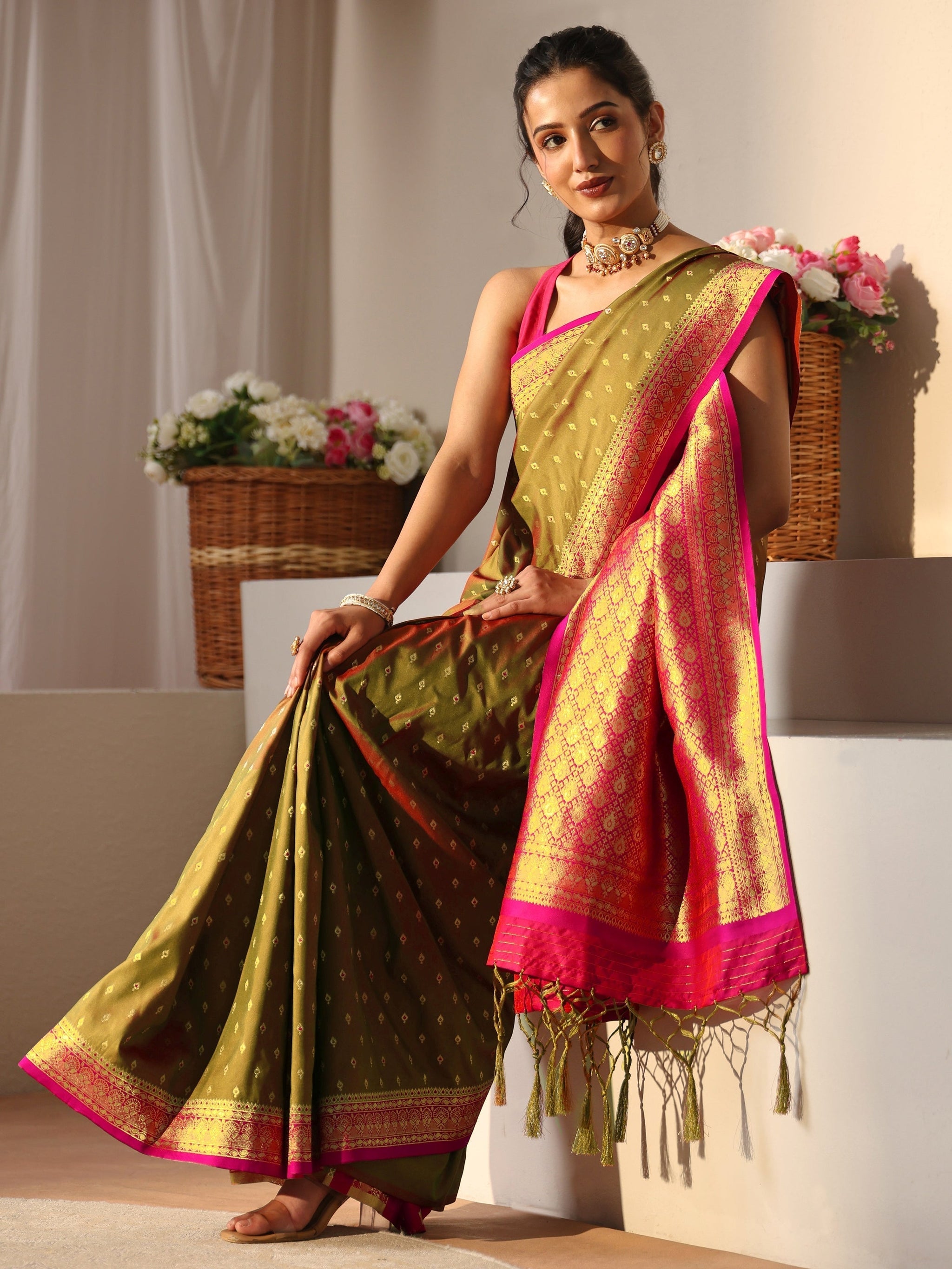 Libas Green Kanjeevaram Silk Blend Saree