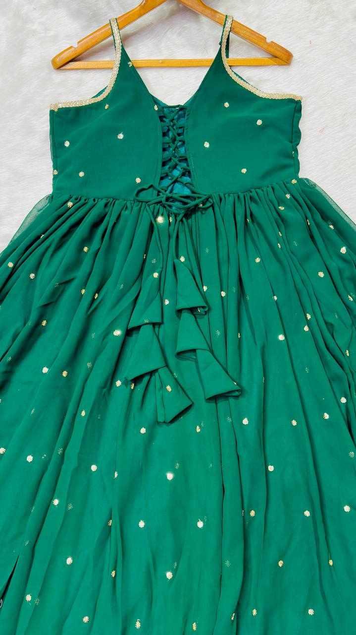 Green Faux Blooming Sequins Gown Pant Set with Dupatta