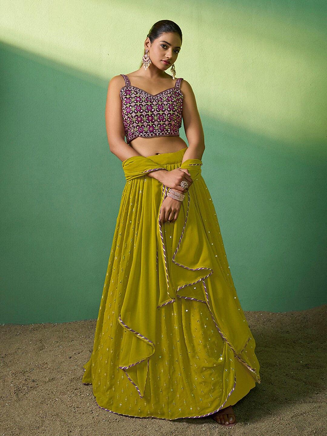 Green Georgette Embroidered Panelled Lehenga choli