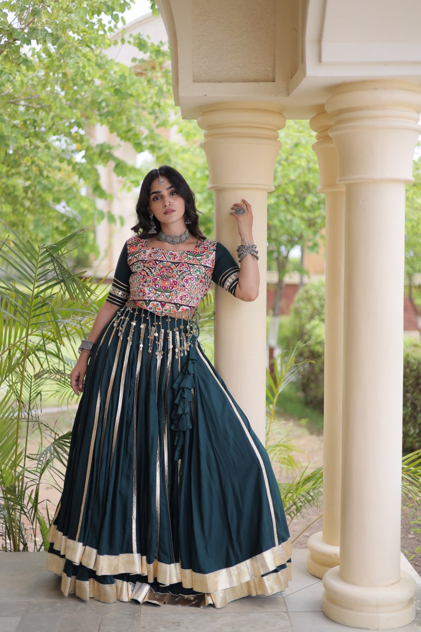 Green Lehenga Choli with Mirror & Gota work