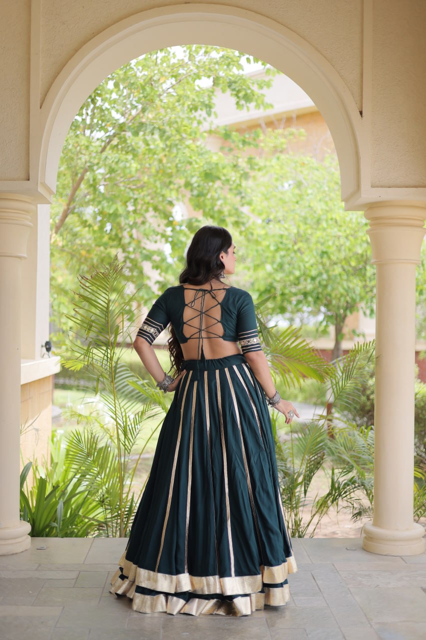 Green Lehenga Choli with Mirror & Gota work