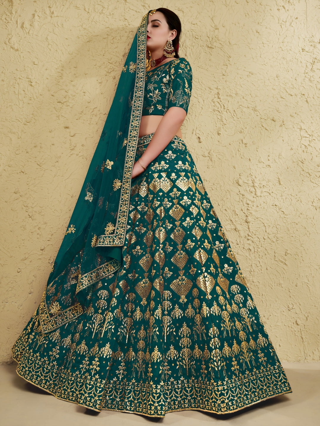 Green Art Silk Lehenga Choli with Zari & Sequin Work