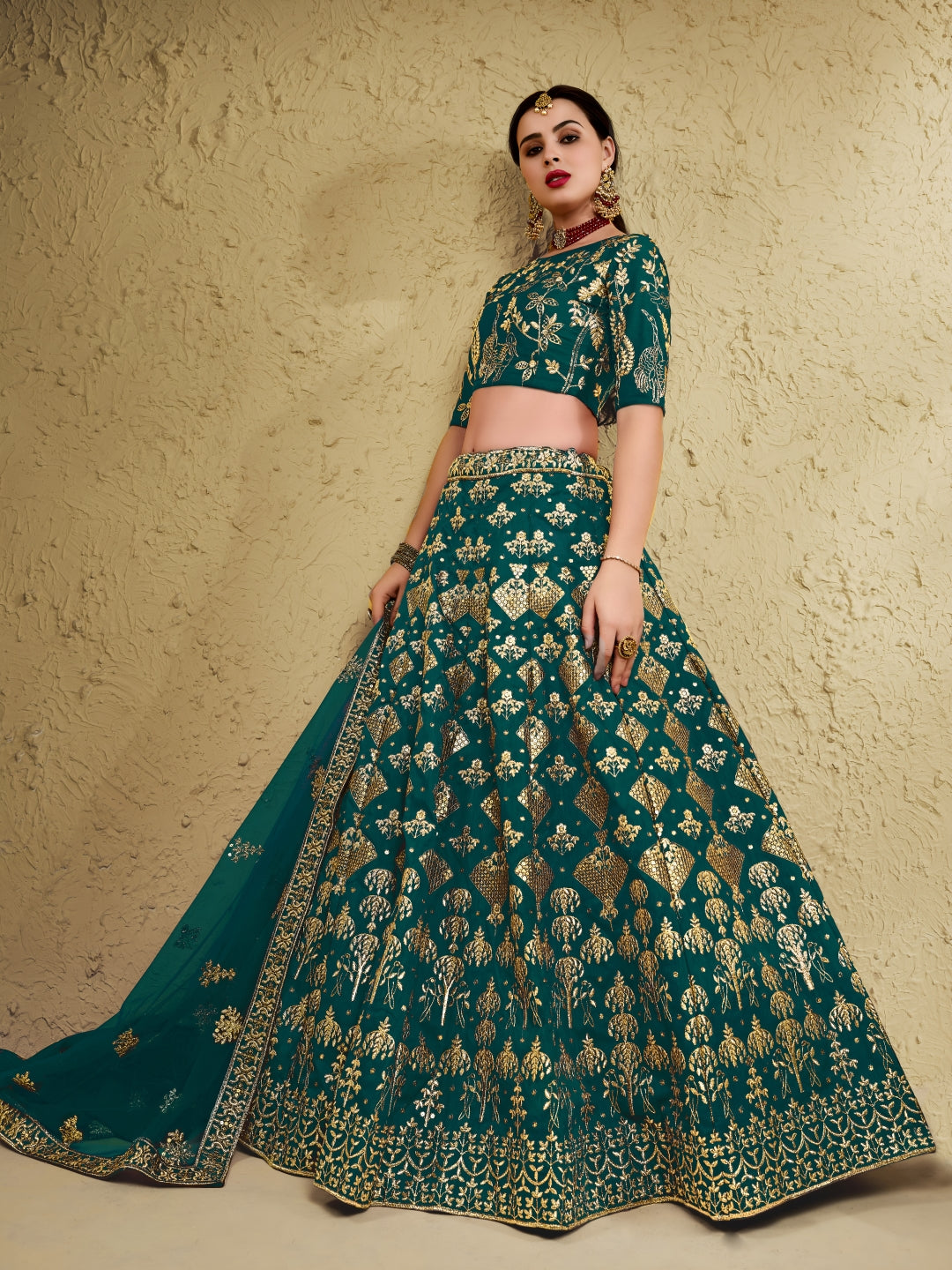 Green Art Silk Lehenga Choli with Zari & Sequin Work