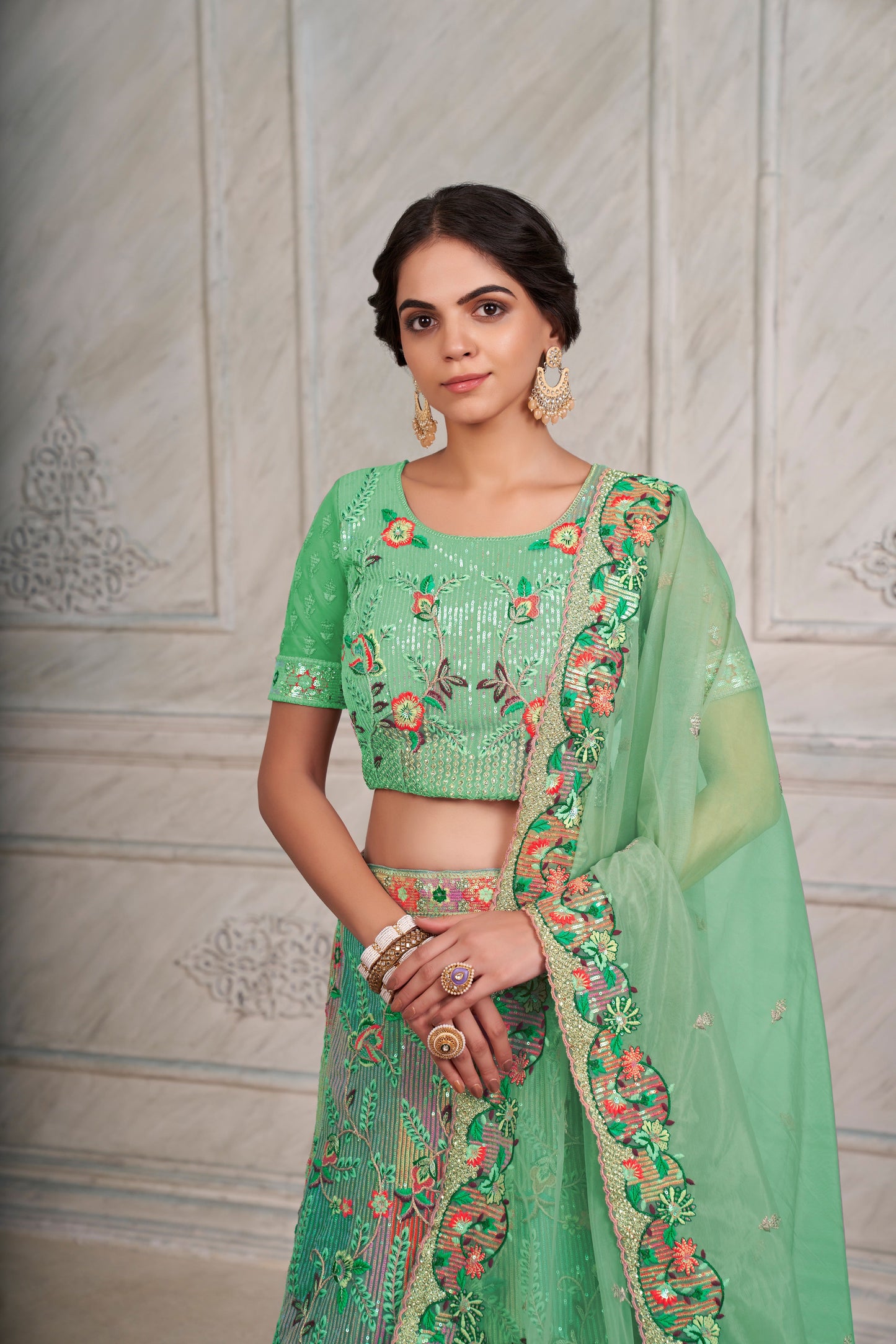 Mesmerizing Green Lehenga Choli Set - Embroidered Elegance