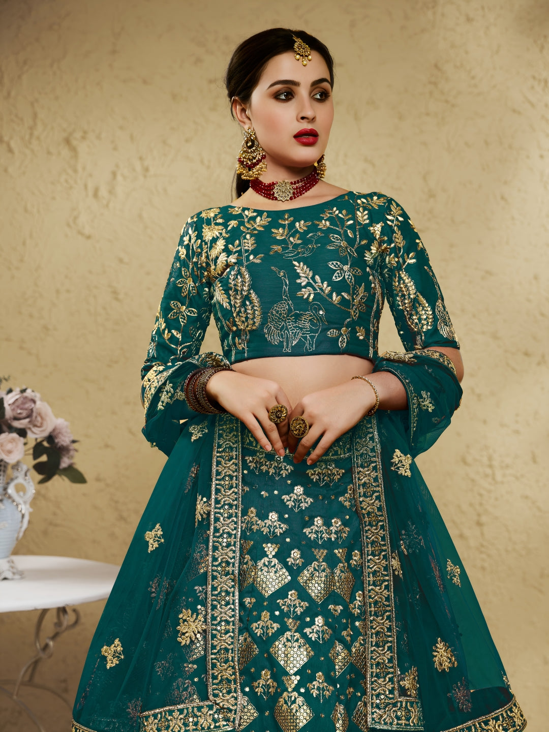 Green Art Silk Lehenga Choli with Zari & Sequin Work