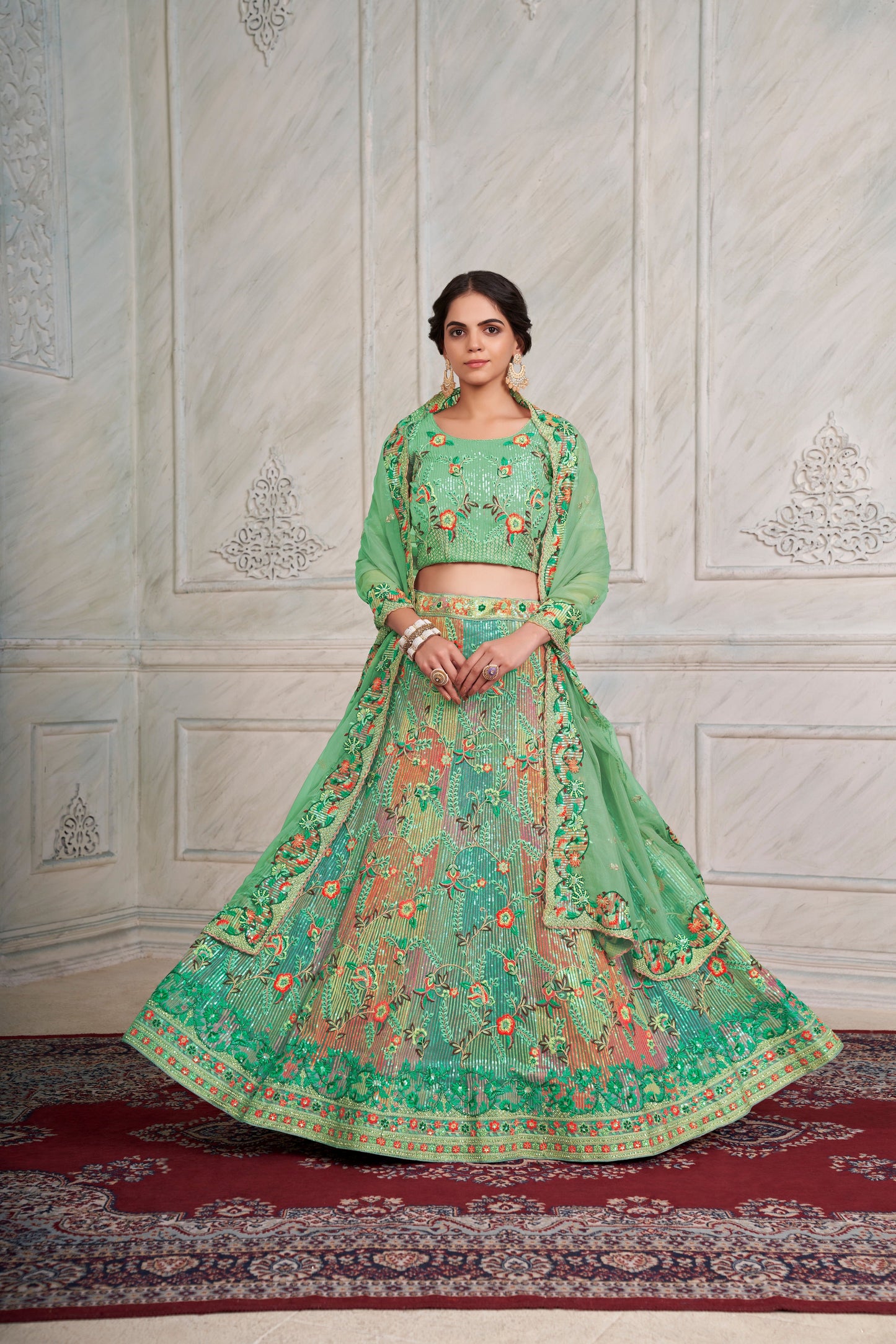 Mesmerizing Green Lehenga Choli Set - Embroidered Elegance