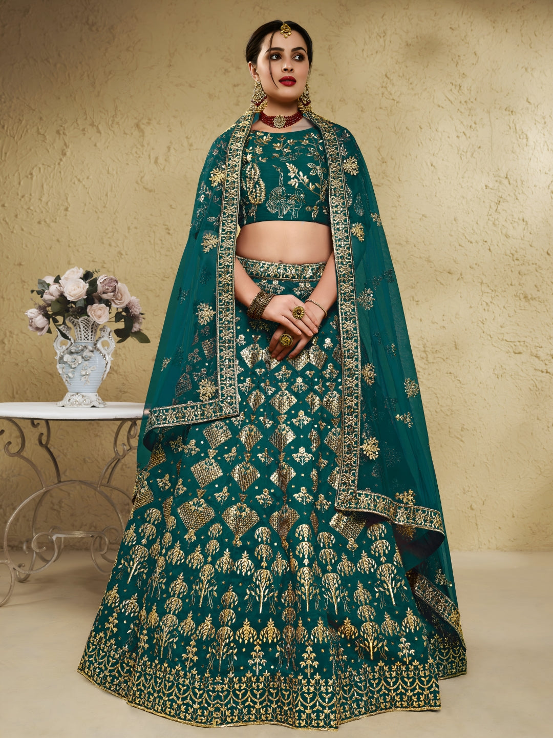 Green Art Silk Lehenga Choli with Zari & Sequin Work