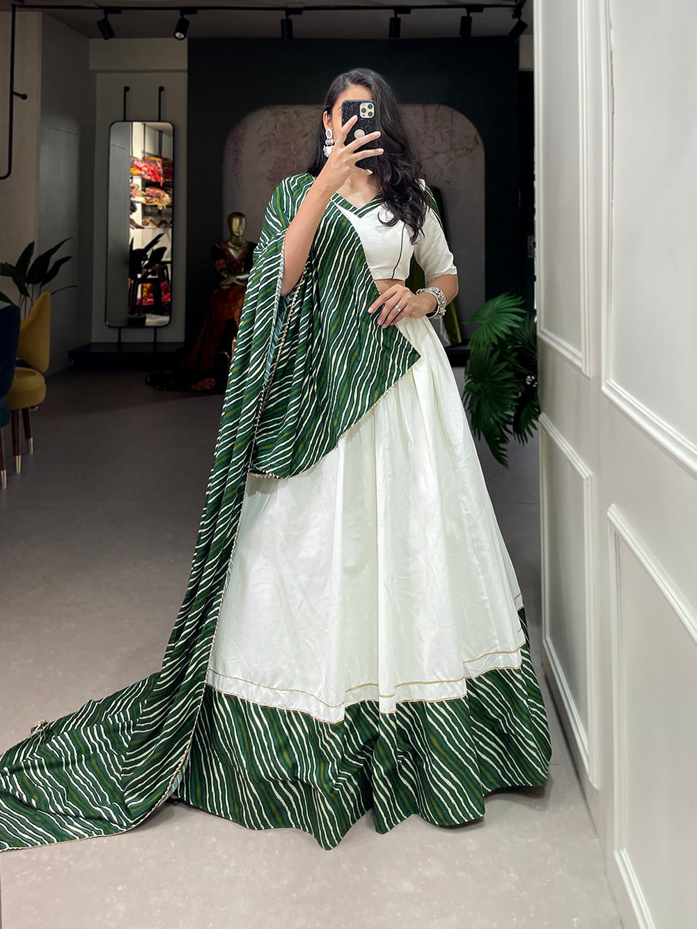 Green Navratri Lehenga Choli Set with Exquisite Gotta Patti Work