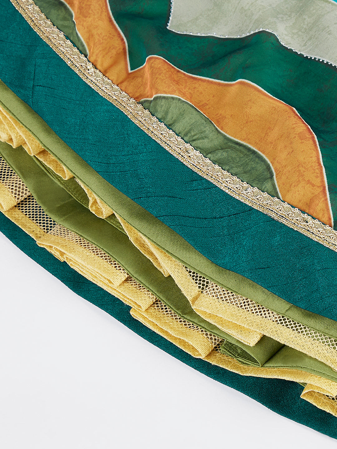 Green Organza siroski stone work Leheriya print Semi-Stitched Lehenga choli & Dupatta
