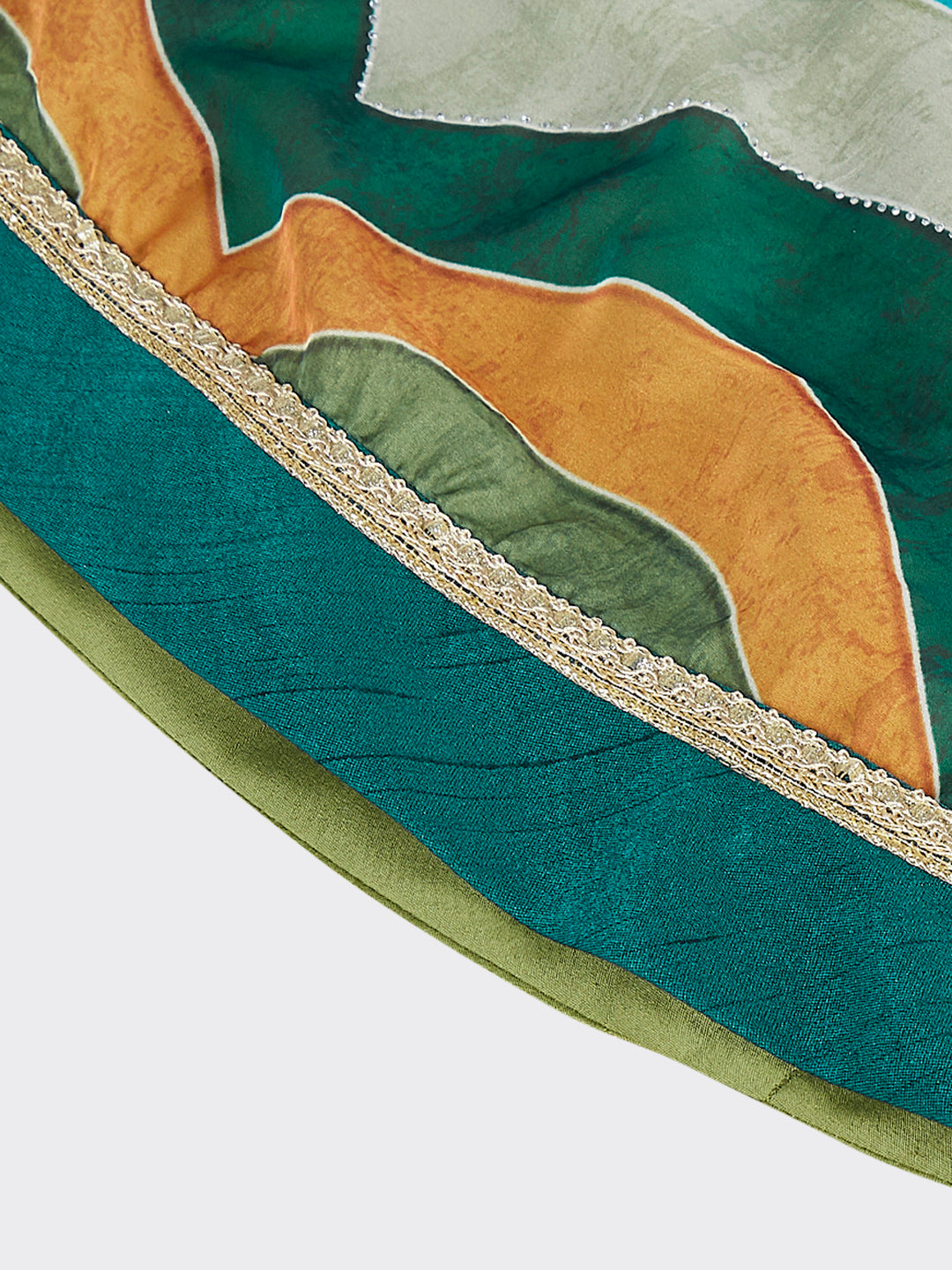 Green Organza siroski stone work Leheriya print Semi-Stitched Lehenga choli & Dupatta