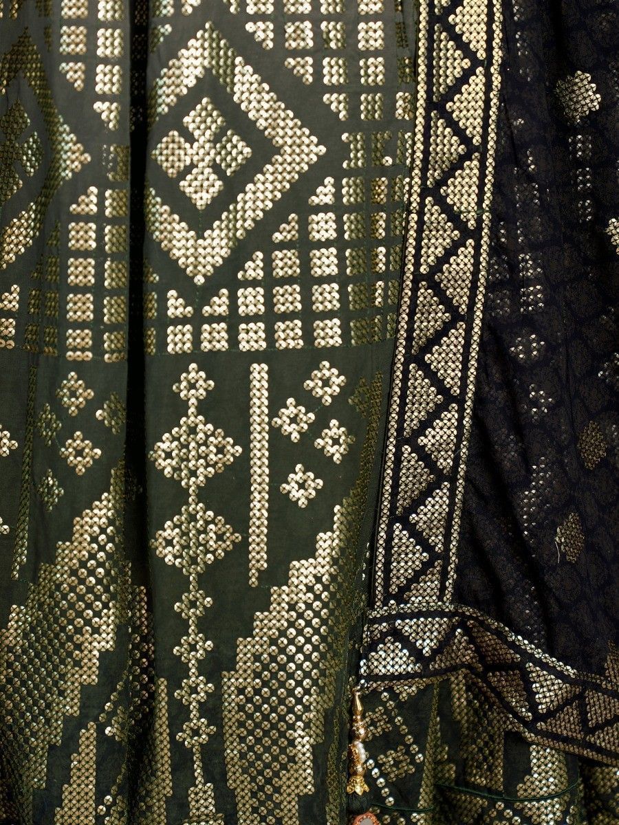 Green Pakistani Georgette Long Anarkali Gown For Indian Festivals & Weddings - Sequence Embroidery Work