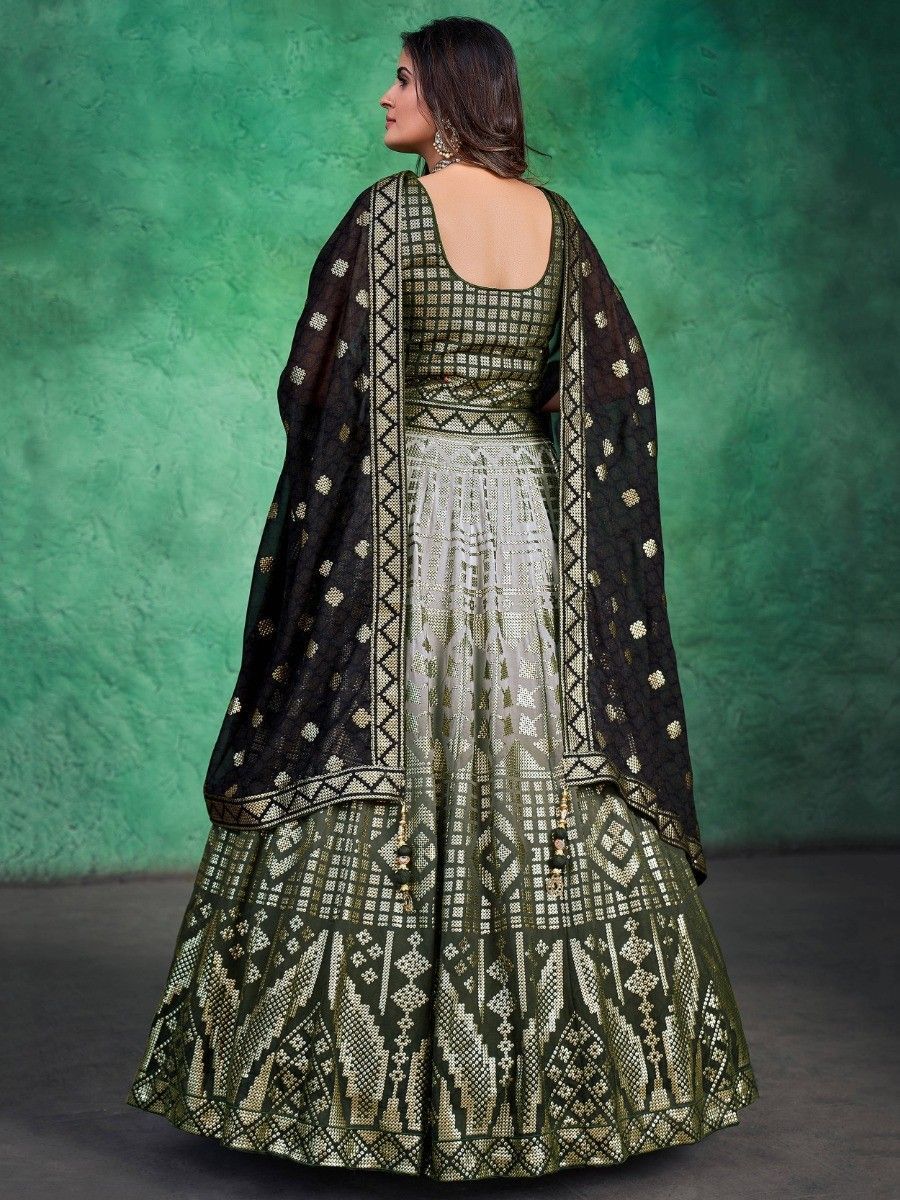 Green Pakistani Georgette Long Anarkali Gown For Indian Festivals & Weddings - Sequence Embroidery Work