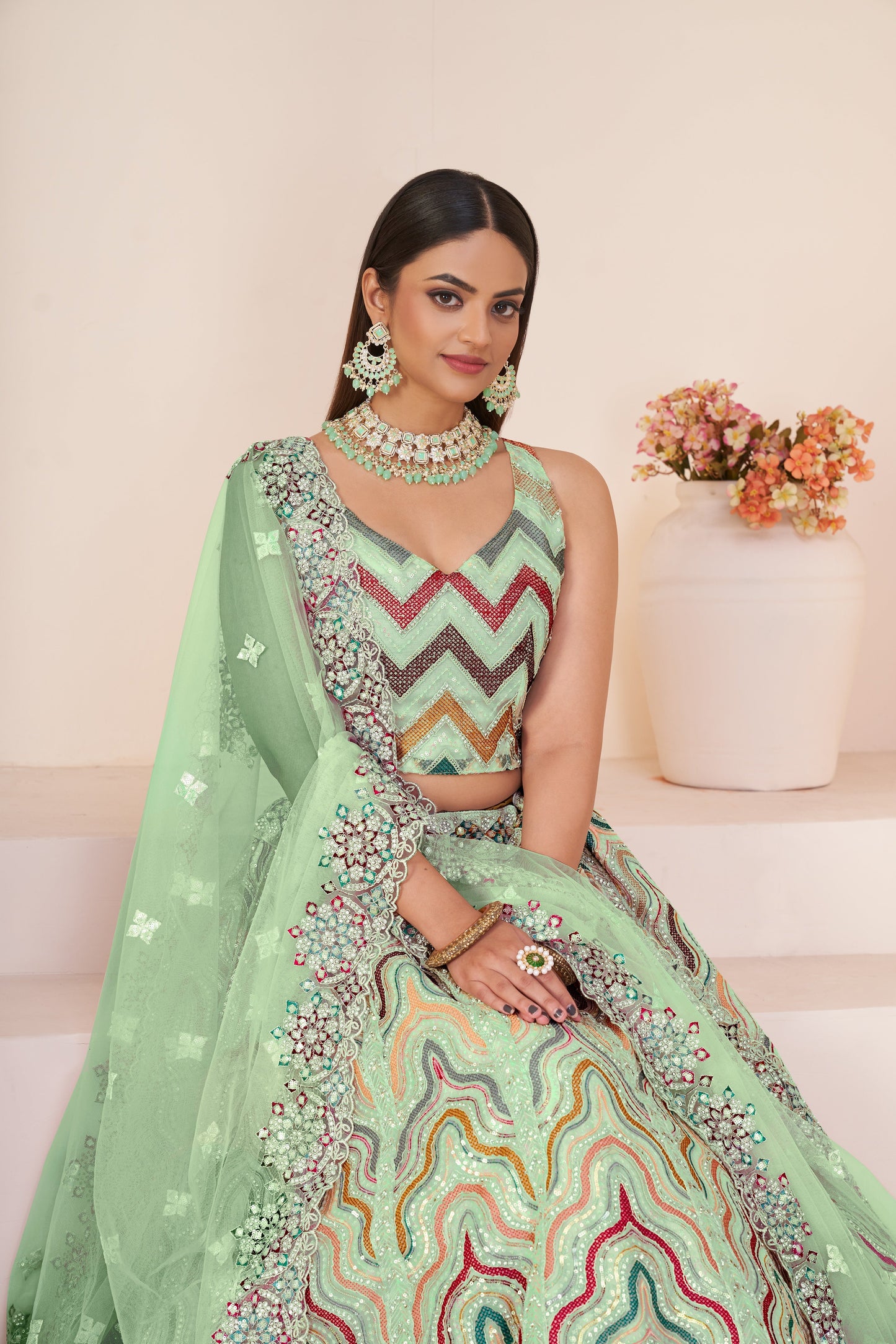 Mesmerizing Green Party Wear Lehenga Choli Set