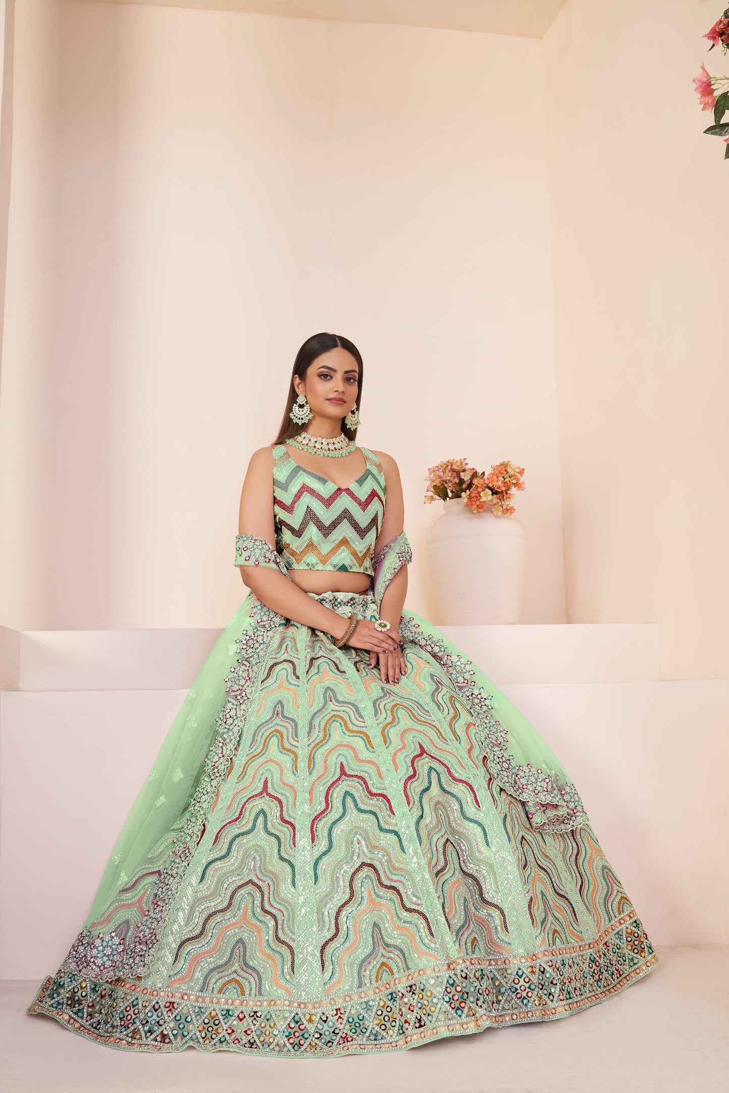 Mesmerizing Green Party Wear Lehenga Choli Set