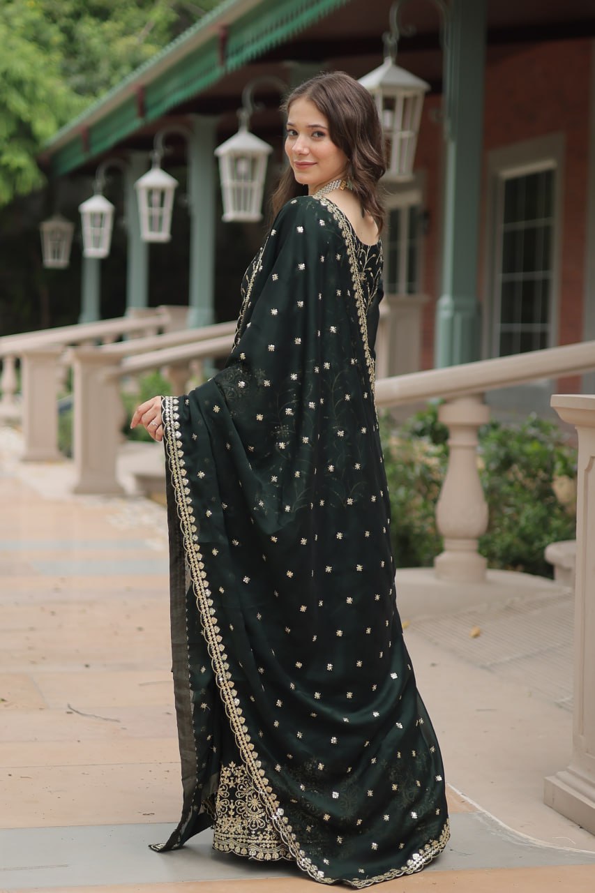 Green Premium Designer Readymade Kurti-Plazzo-Dupatta Set