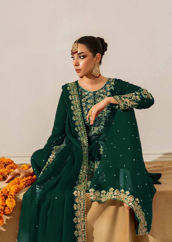 Green Premium Faux Georgette Coding–Sequins Plazo Set with Dupatta