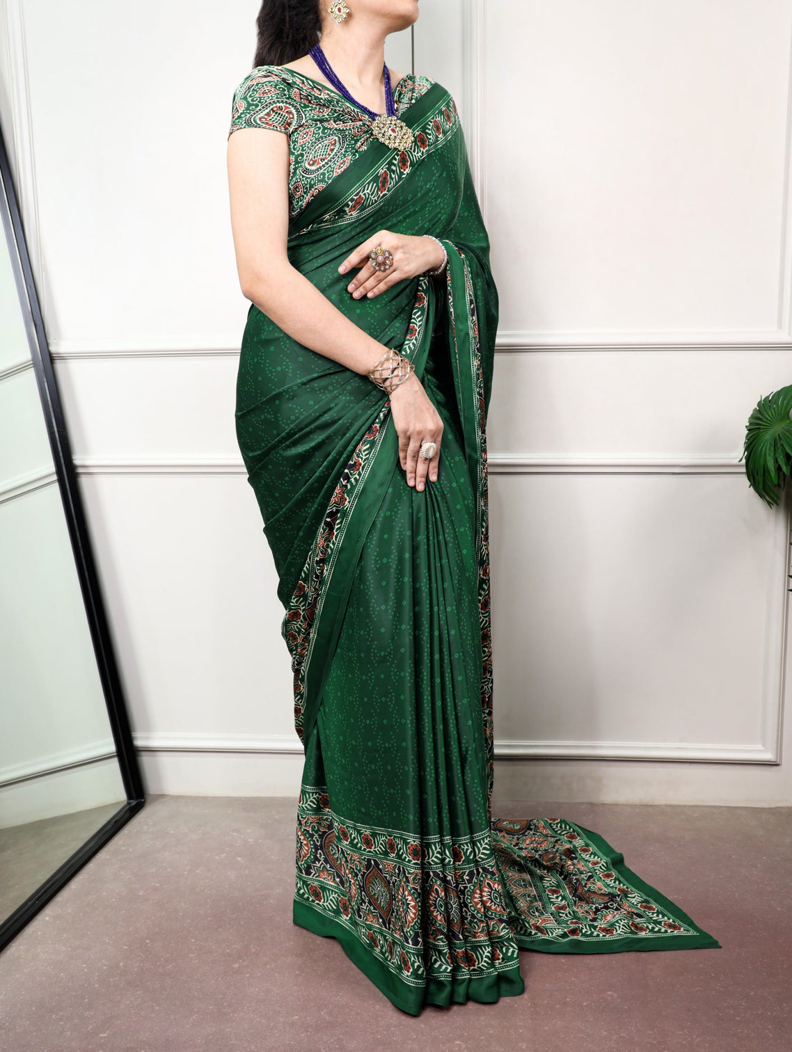 Green Print Satin Silk Saree