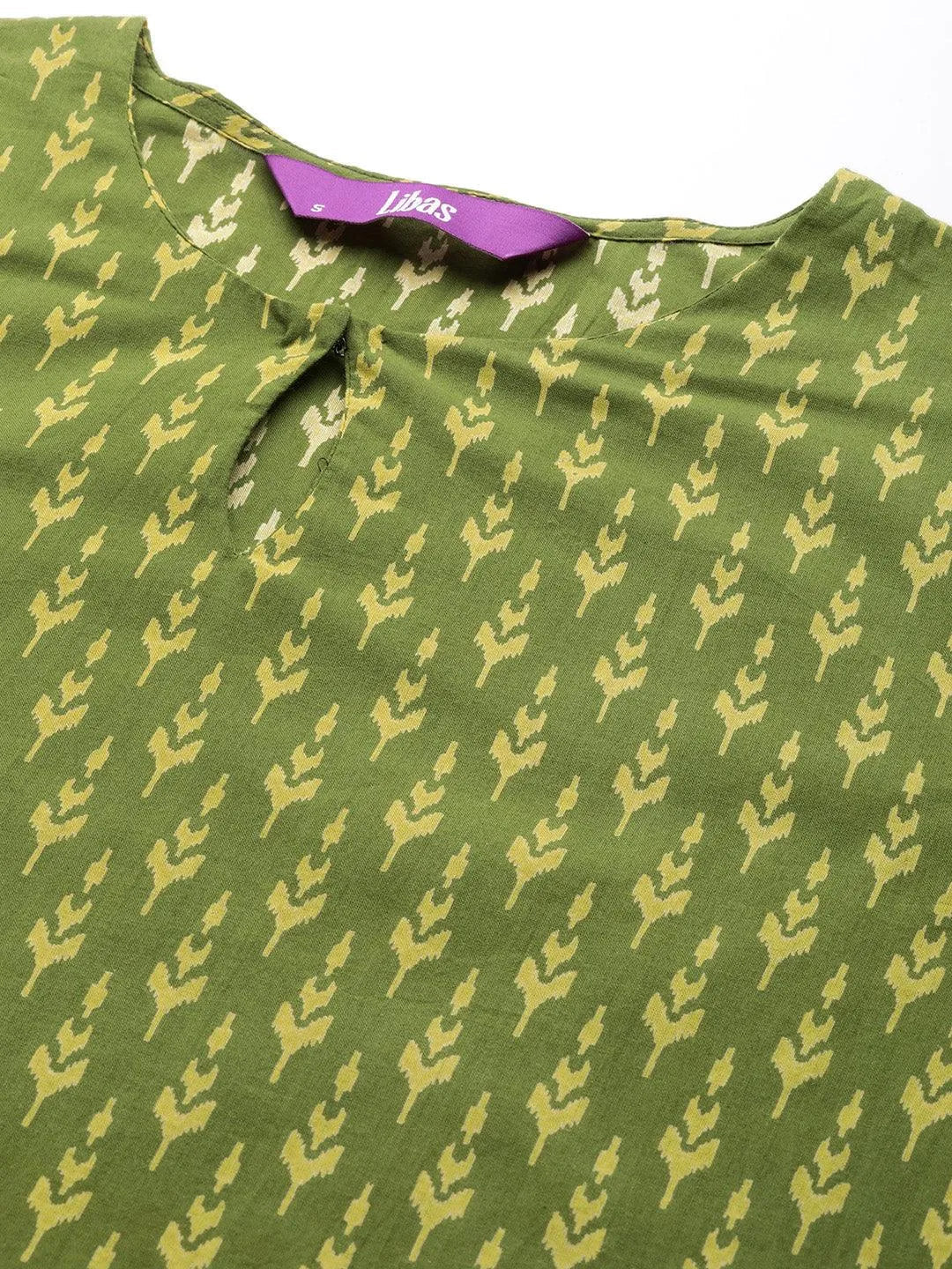 Libas Green Printed Cotton Straight Suit With Dupatta