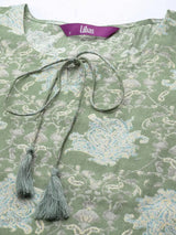 Gerua Green Printed Silk Blend Straight Kurta With Trousers & Dupatta