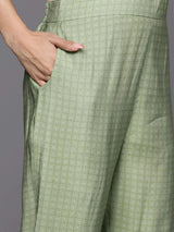 Gerua Green Printed Silk Blend Straight Kurta With Trousers & Dupatta