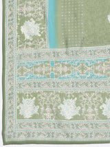 Gerua Green Printed Silk Blend Straight Kurta With Trousers & Dupatta