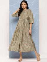 Gerua Green Printed Silk Fit and Flare Dress