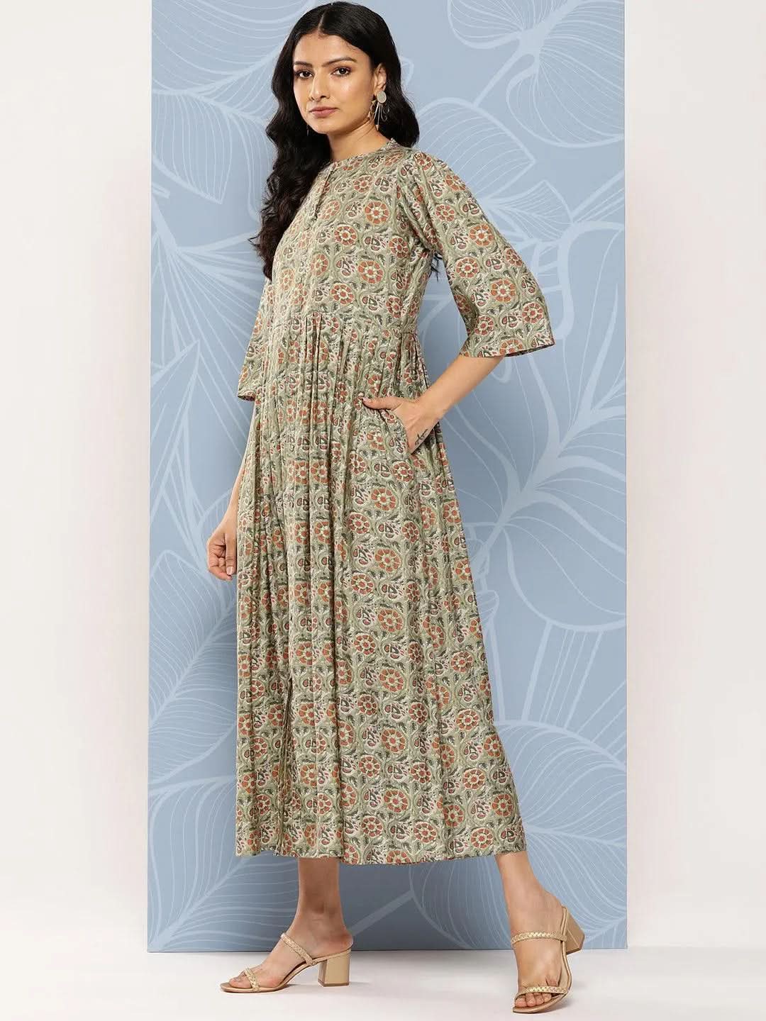 Gerua Green Printed Silk Fit and Flare Dress