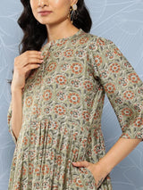 Gerua Green Printed Silk Fit and Flare Dress