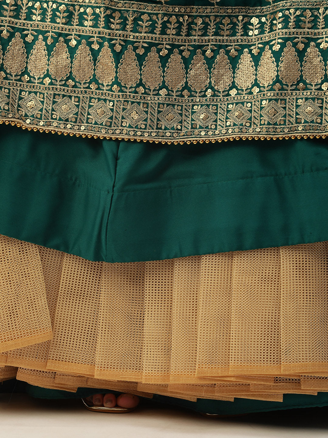 Green Pure Georgette Sequins Embroidered Semi-Stitched Lehenga