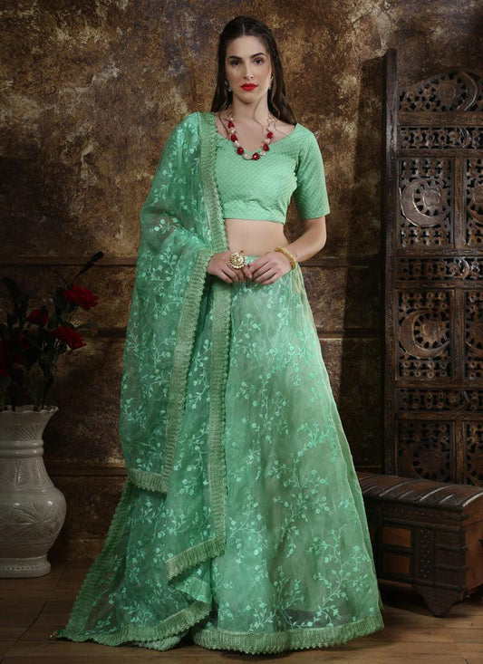 Green Resham Zari And Organza Silk Lehenga Choli