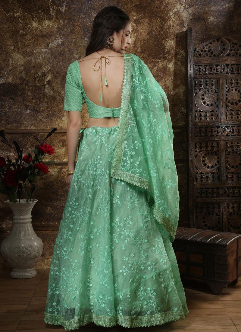 Green Resham Zari And Organza Silk Lehenga Choli