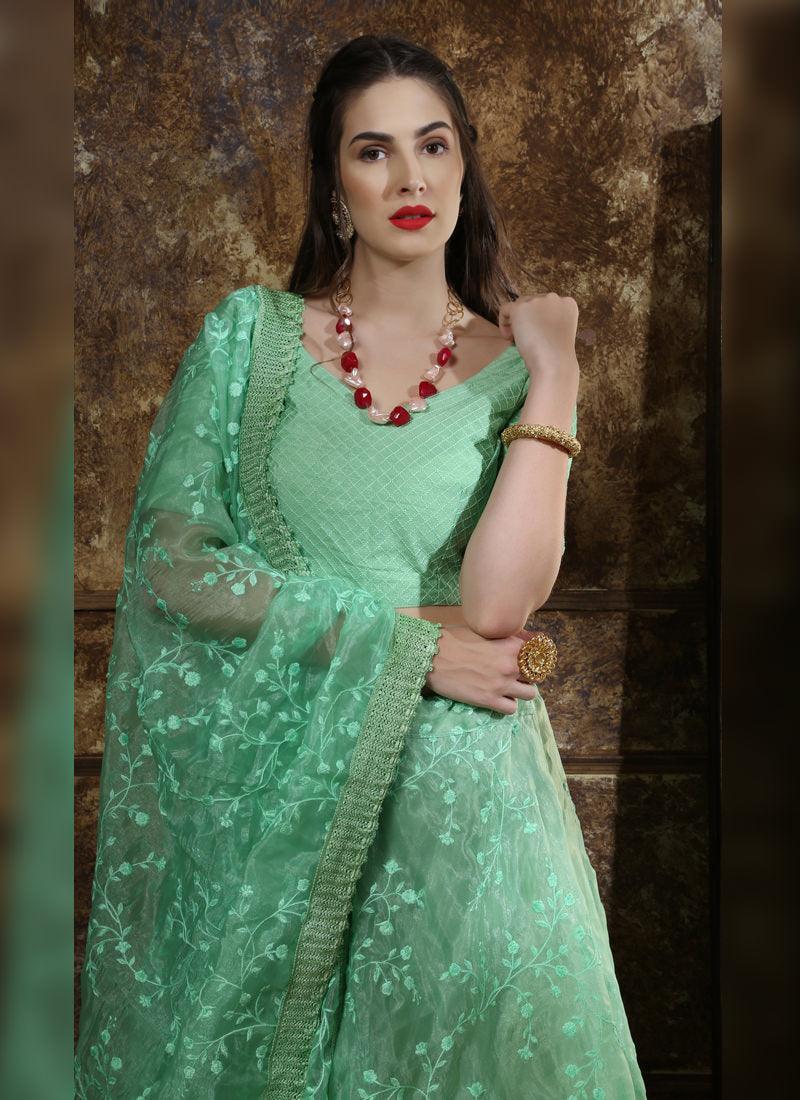 Green Resham Zari And Organza Silk Lehenga Choli