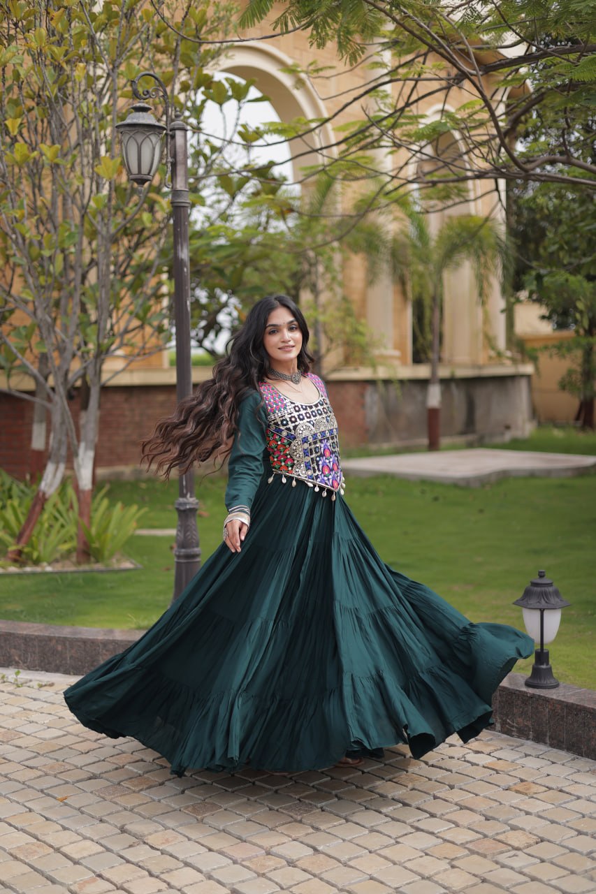 Green Reyon Gown Set with Designer Blouse