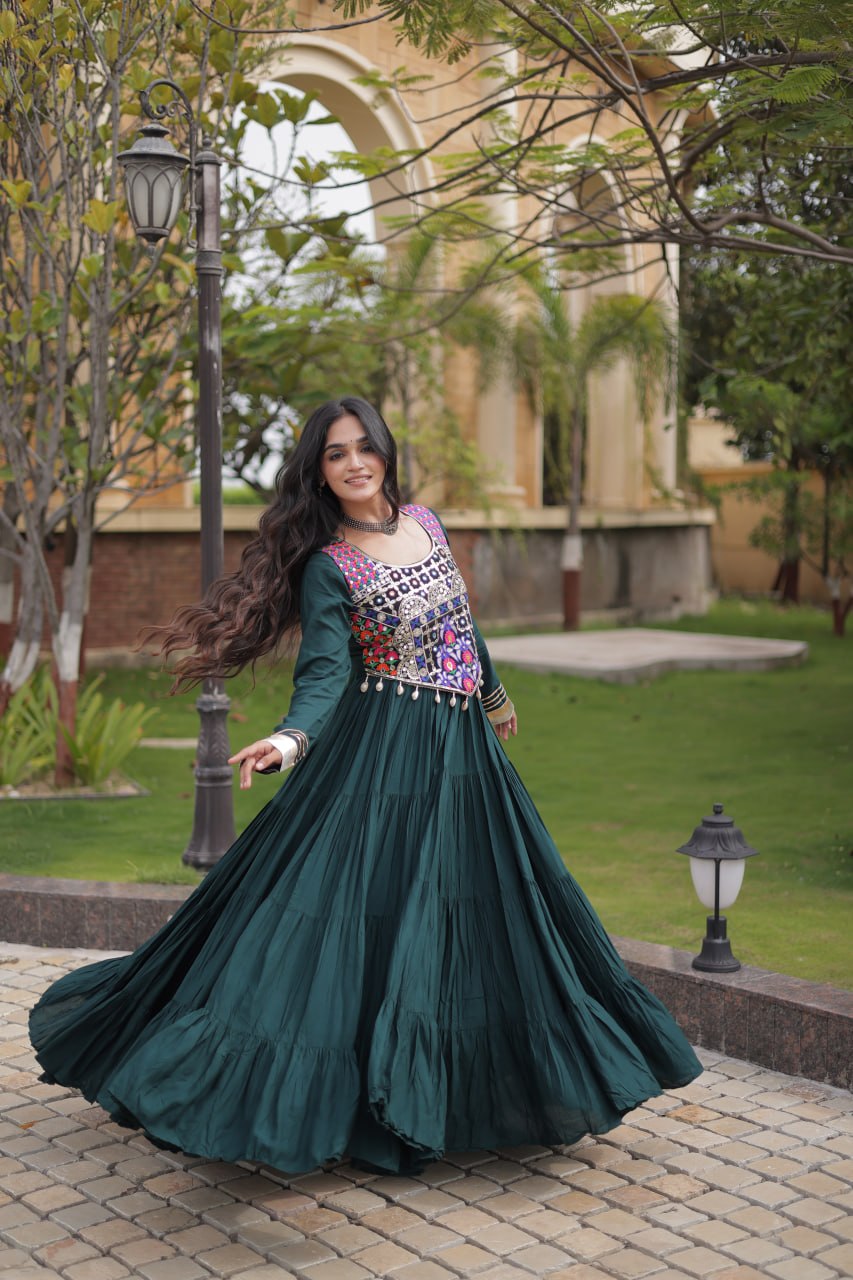 Green Reyon Gown Set with Designer Blouse