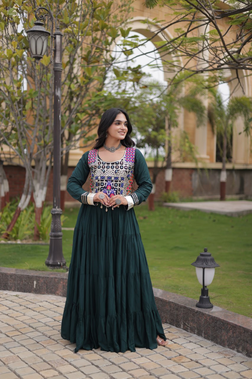 Green Reyon Gown Set with Designer Blouse