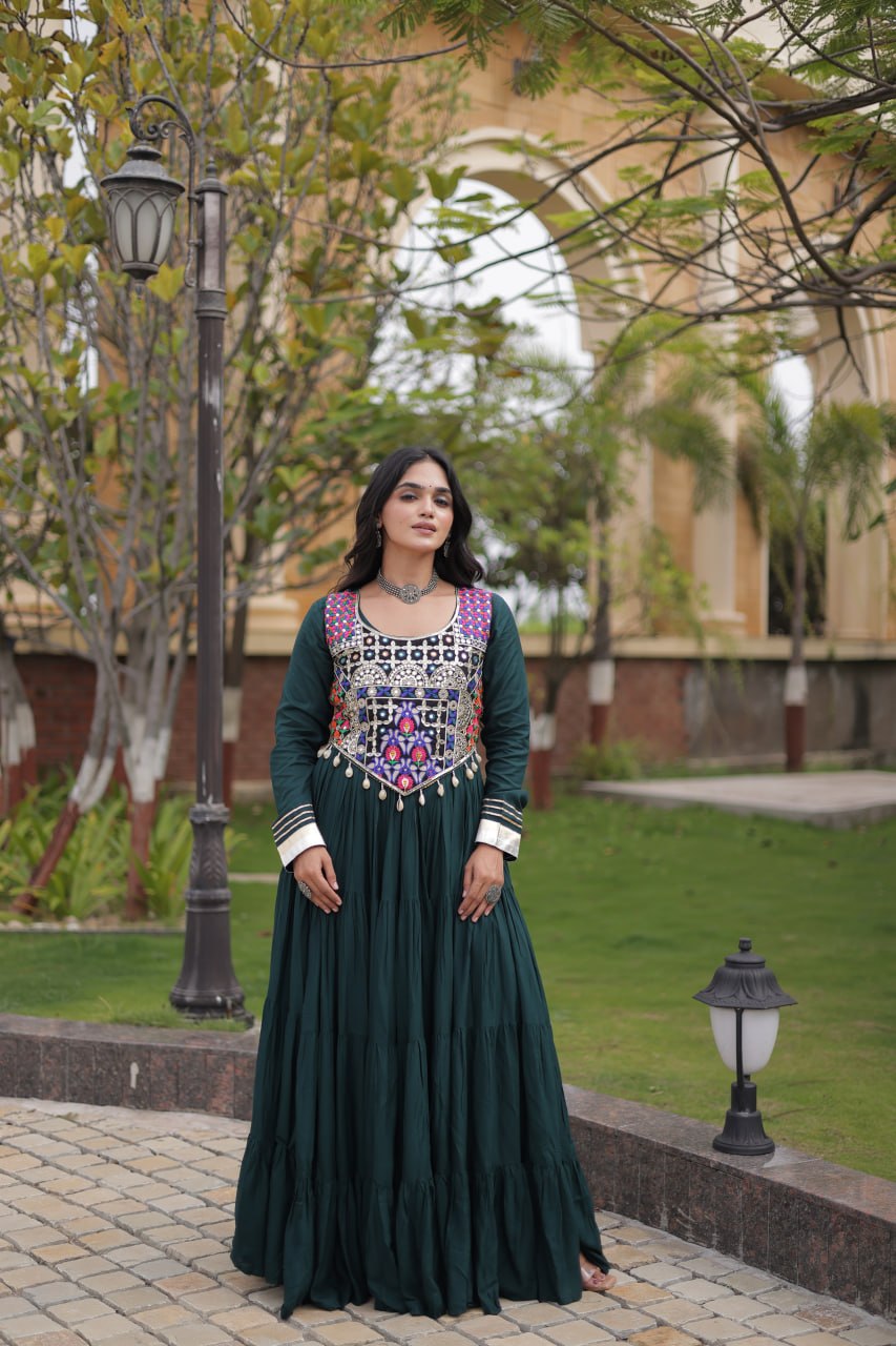 Green Reyon Gown Set with Designer Blouse