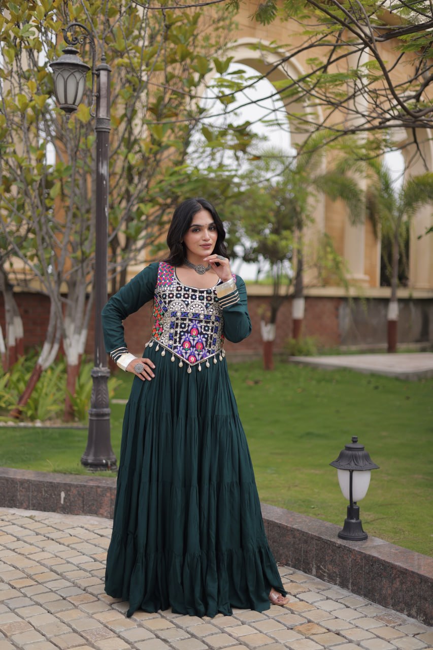Green Reyon Gown Set with Designer Blouse